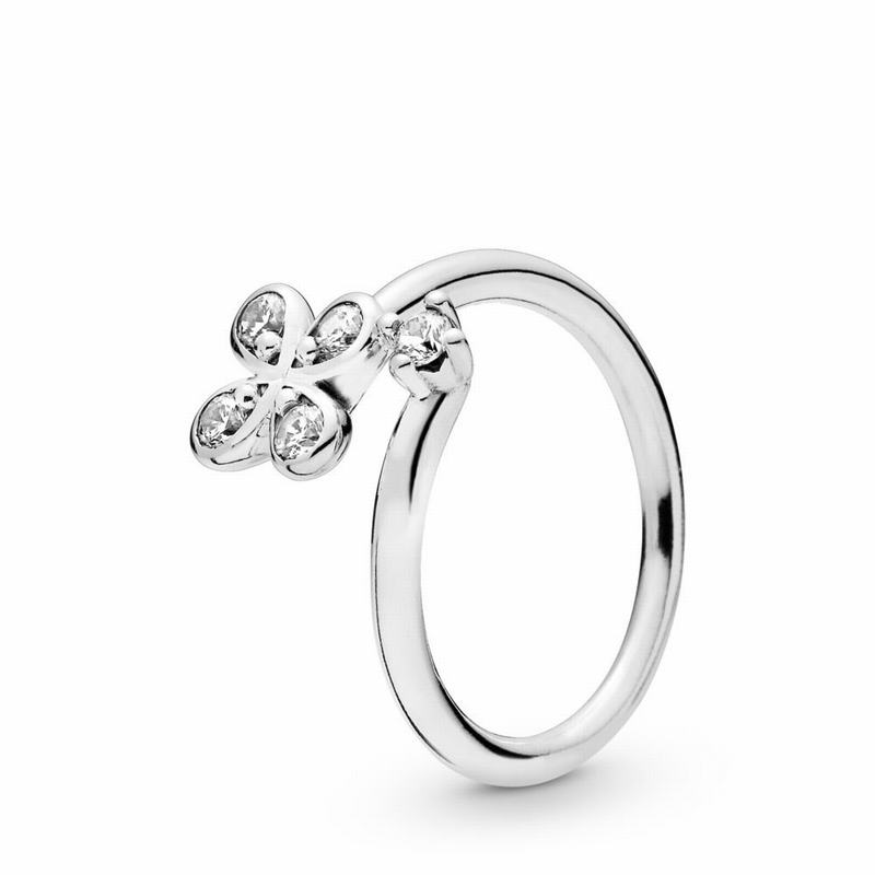 Pandora Four-petal Flowers Twisted Stackable Ring Ireland - Sterling Silver/Cubic Zirconia - 607182C